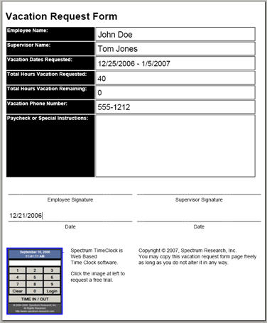 Vacation Request Form
